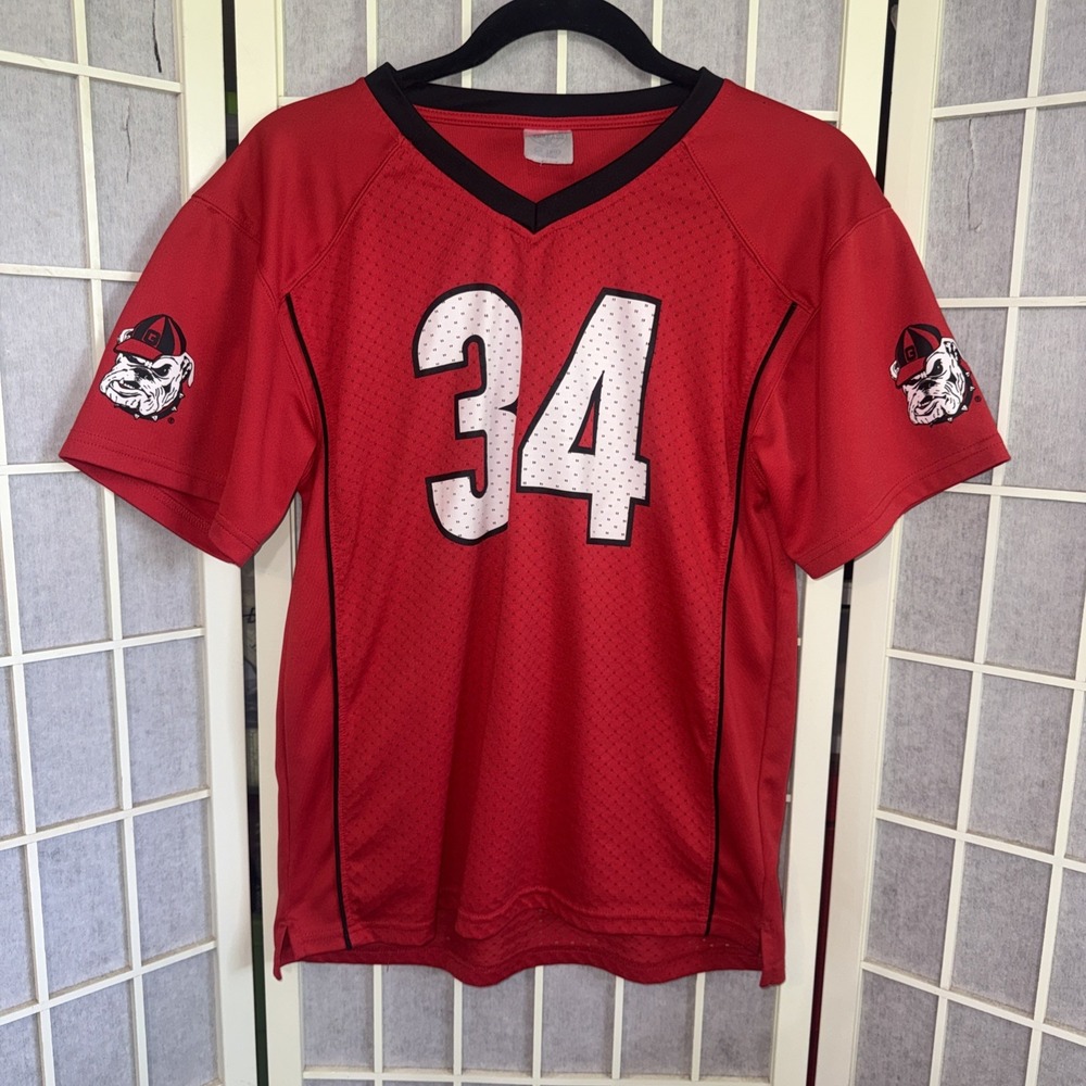 Georgia Bulldogs #34 Football Jersey Red White Black Large L